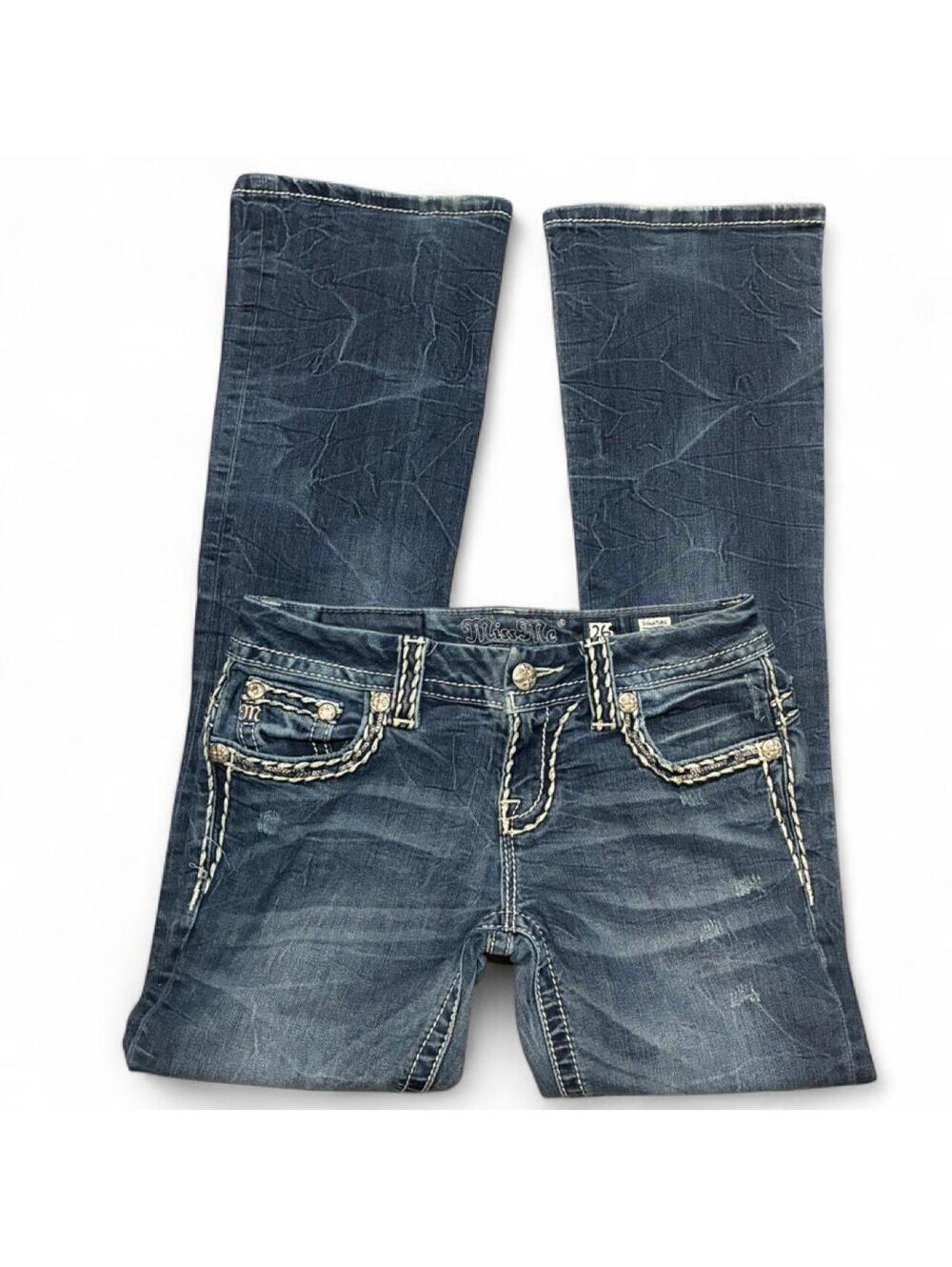 Miss Me Signature Bootcut Jeans Size 26 Dark Wash Contrast Stitch Y2K